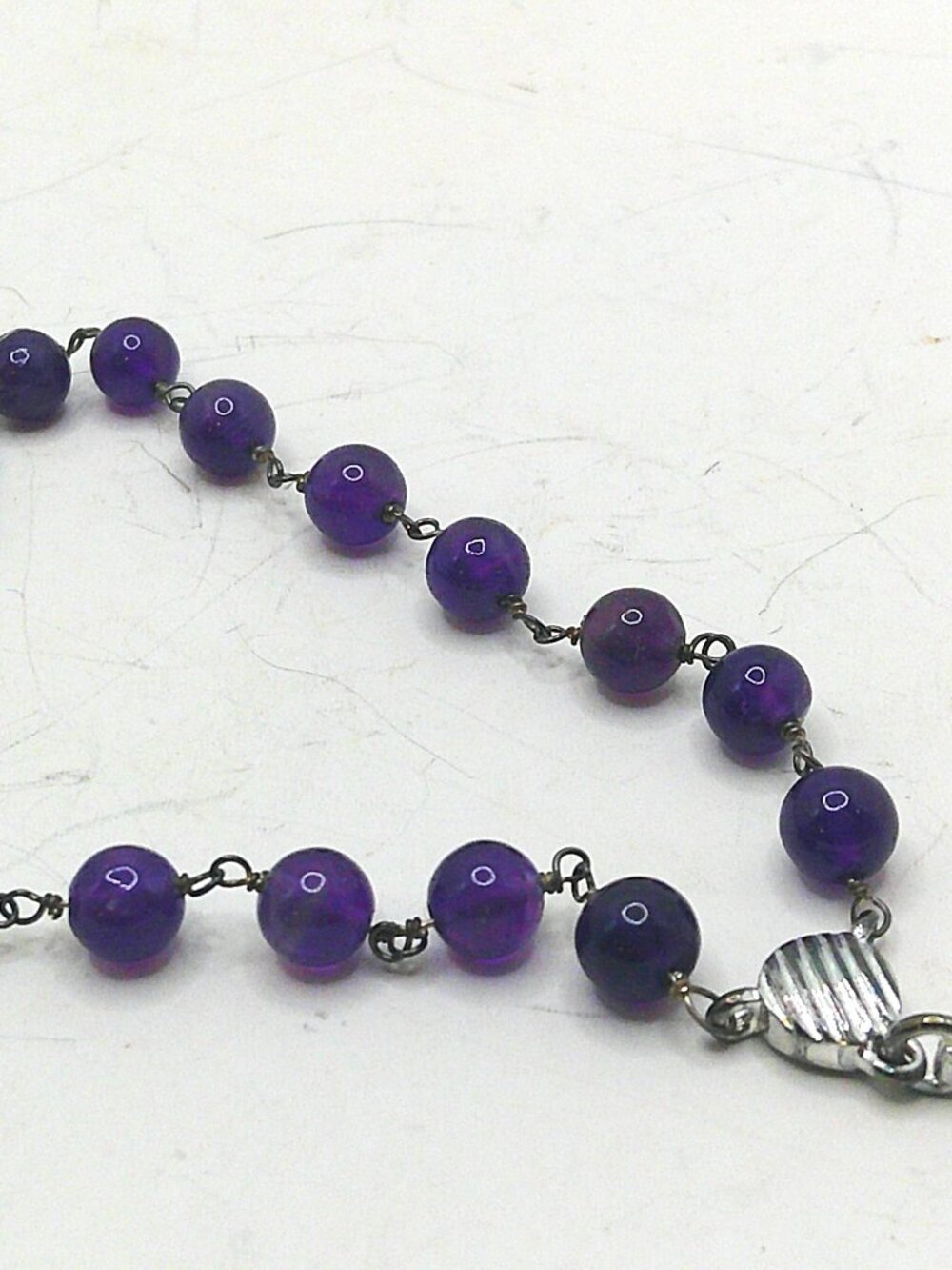 Amethyst Beads and Silver Cross Bracelet